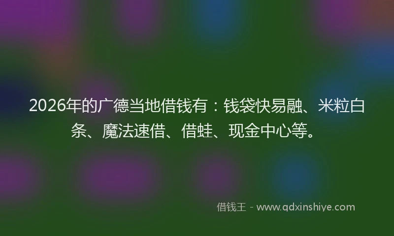 2026年的广德当地借钱有：钱袋快易融、米粒白条、魔法速借、借蛙、现金中心等。