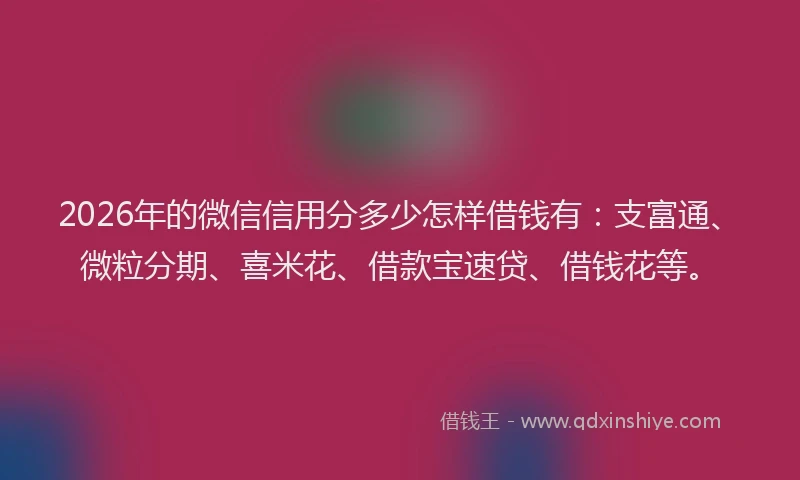 2026年的微信信用分多少怎样借钱有:支富通、微粒分期、喜米花、借款宝速贷、借钱花等。
