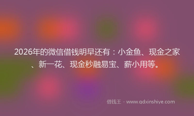 2026年的微信借钱明早还有：小金鱼、现金之家、新一花、现金秒融易宝、薪小用等。