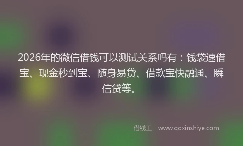 2026年的微信借钱可以测试关系吗有：钱袋速借宝、现金秒到宝、随身易贷、借款宝快融通、瞬信贷等。