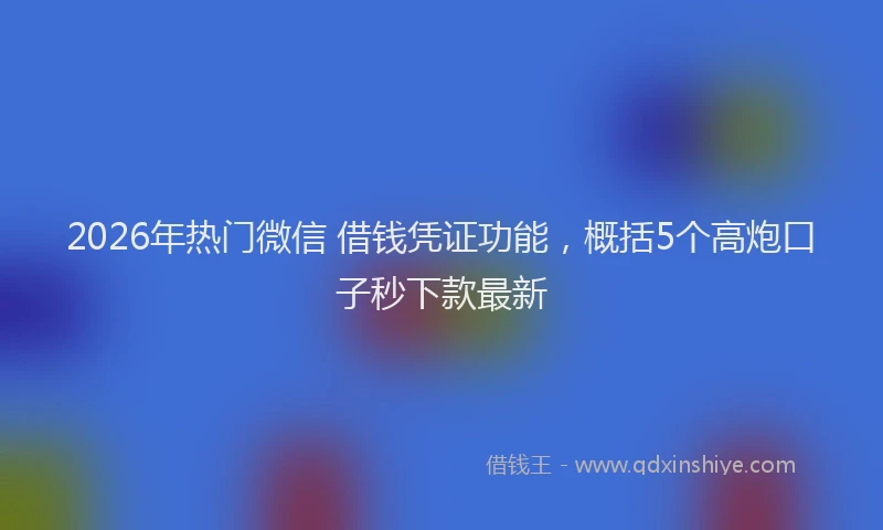 2026年热门微信 借钱凭证功能，概括5个高炮口子秒下款最新