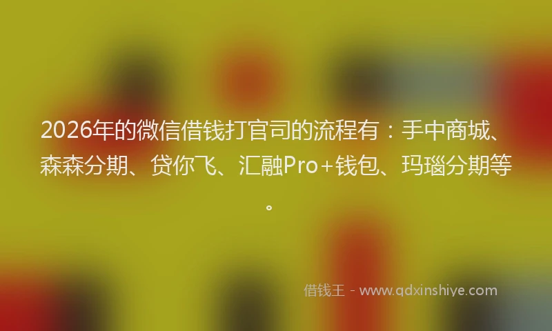 2026年的微信借钱打官司的流程有:手中商城、森森分期、贷你飞、汇融Pro+钱包、玛瑙分期等。