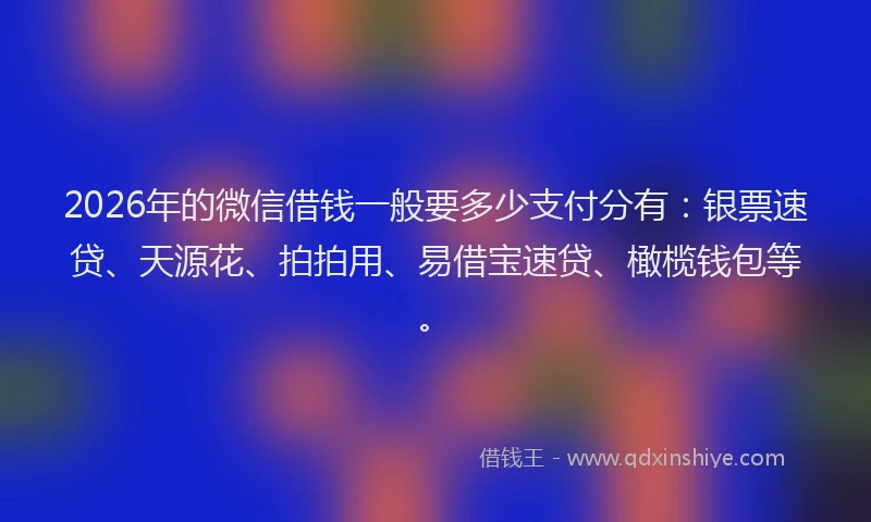 2026年的微信借钱一般要多少支付分有：银票速贷、天源花、拍拍用、易借宝速贷、橄榄钱包等。