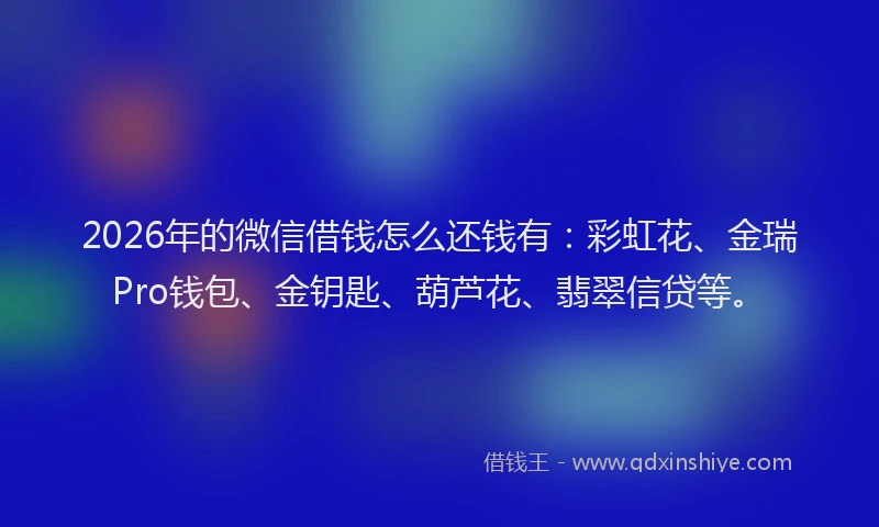 2026年的微信借钱怎么还钱有:彩虹花、金瑞Pro钱包、金钥匙、葫芦花、翡翠信贷等。