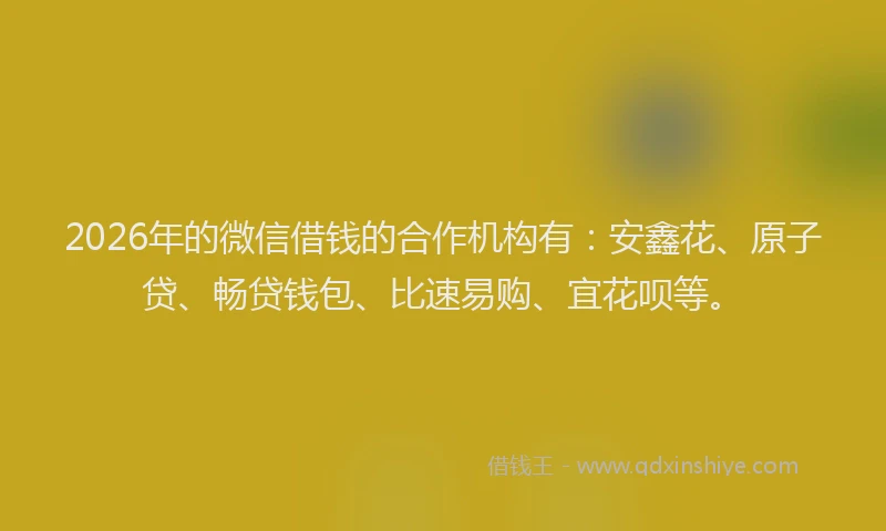 2026年的微信借钱的合作机构有：安鑫花、原子贷、畅贷钱包、比速易购、宜花呗等。
