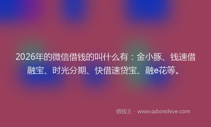 2026年的微信借钱的叫什么有：金小豚、钱速借融宝、时光分期、快借速贷宝、融e花等。