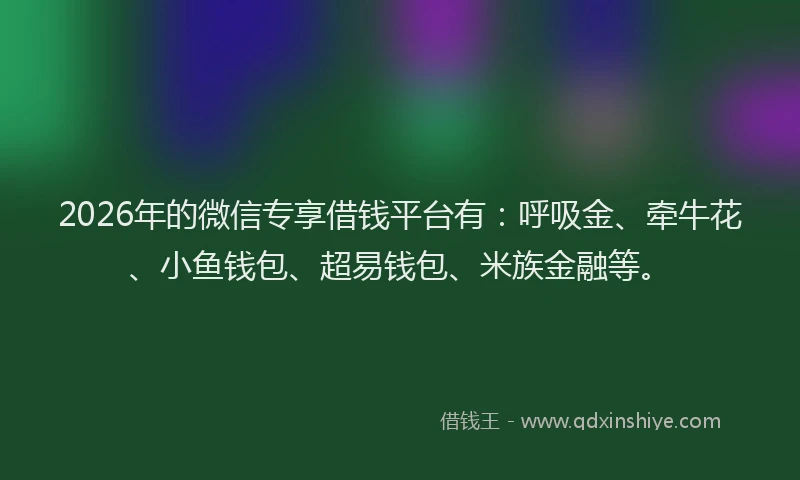 2026年的微信专享借钱平台有：呼吸金、牵牛花、小鱼钱包、超易钱包、米族金融等。