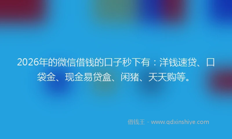 2026年的微信借钱的口子秒下有：洋钱速贷、口袋金、现金易贷盒、闲猪、天天购等。