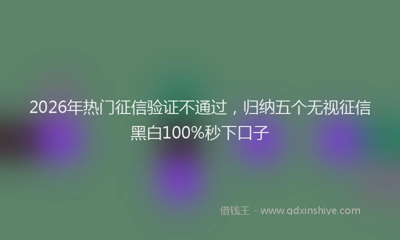 2026年热门征信验证不通过，归纳五个无视征信黑白100%秒下口子