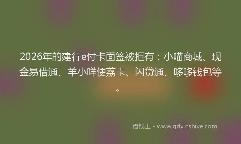 2026年的建行e付卡面签被拒有：小喵商城、现金易借通、羊小咩便荔卡、闪贷通、哆哆钱包等。