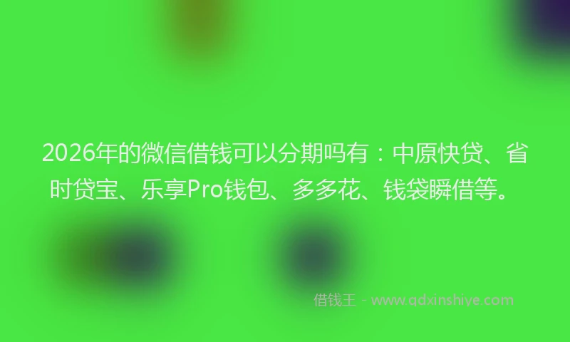 2026年的微信借钱可以分期吗有：中原快贷、省时贷宝、乐享Pro钱包、多多花、钱袋瞬借等。