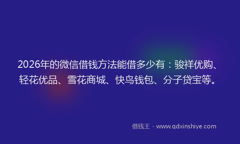 2026年的微信借钱方法能借多少有：骏祥优购、轻花优品、雪花商城、快鸟钱包、分子贷宝等。