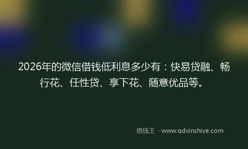 2026年的微信借钱低利息多少有:快易贷融、畅行花、任性贷、享下花、随意优品等。