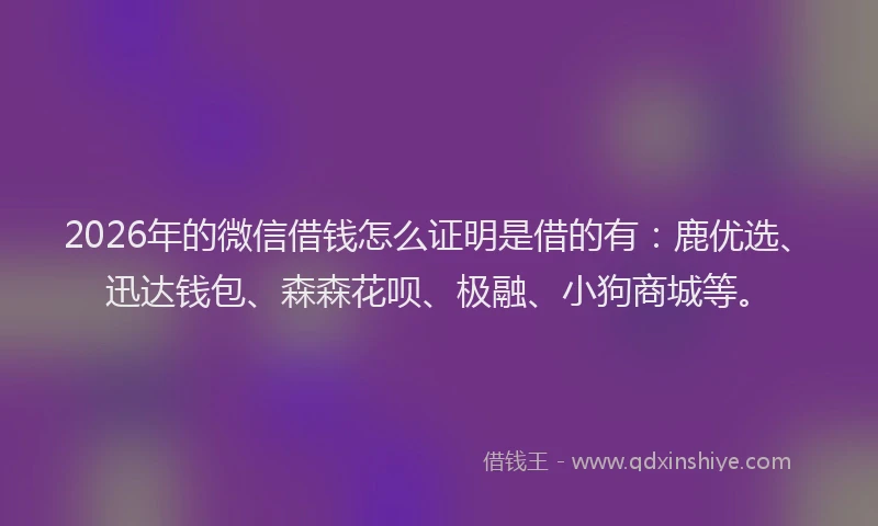 2026年的微信借钱怎么证明是借的有：鹿优选、迅达钱包、森森花呗、极融、小狗商城等。