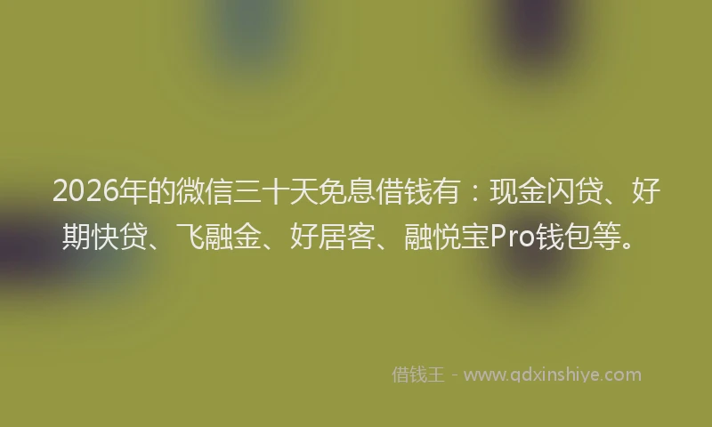 2026年的微信三十天免息借钱有:现金闪贷、好期快贷、飞融金、好居客、融悦宝Pro钱包等。