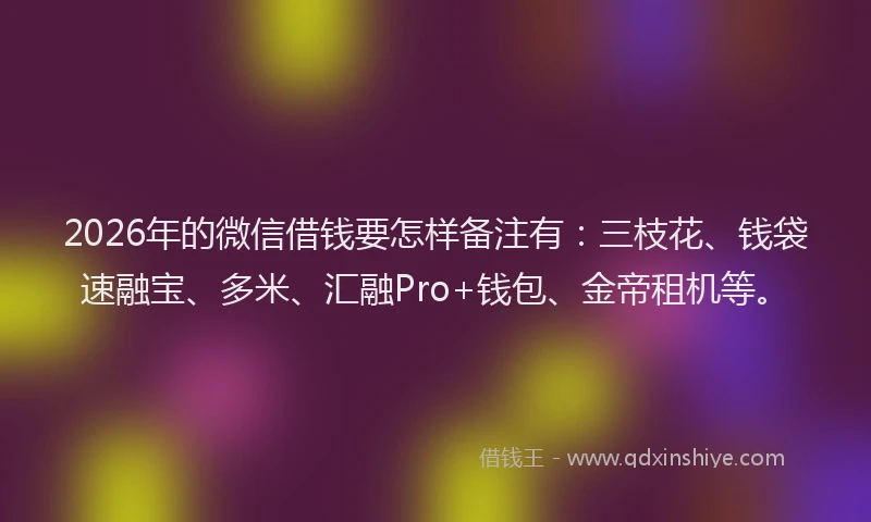 2026年的微信借钱要怎样备注有：三枝花、钱袋速融宝、多米、汇融Pro+钱包、金帝租机等。
