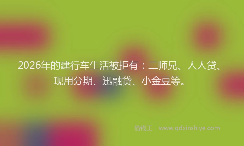 2026年的建行车生活被拒有：二师兄、人人贷、现用分期、迅融贷、小金豆等。