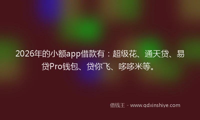 2026年的小额app借款有：超级花、通天贷、易贷Pro钱包、贷你飞、哆哆米等。