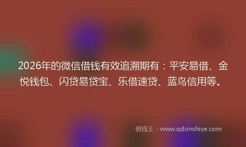 2026年的微信借钱有效追溯期有：平安易借、金悦钱包、闪贷易贷宝、乐借速贷、蓝鸟信用等。