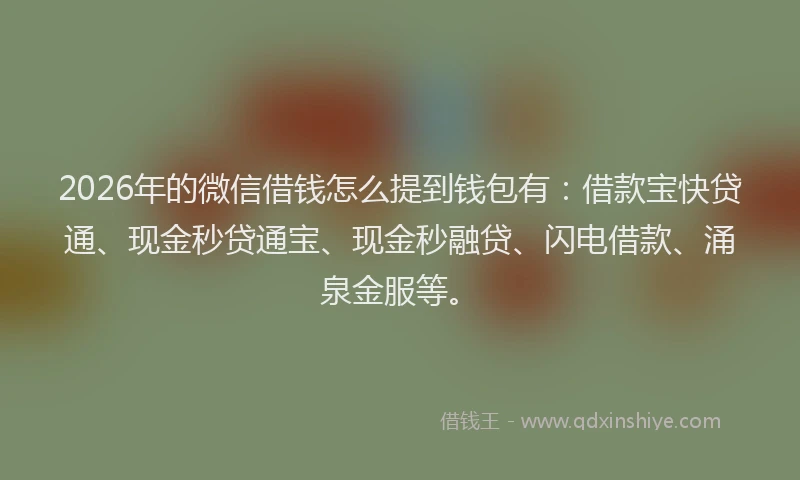 2026年的微信借钱怎么提到钱包有：借款宝快贷通、现金秒贷通宝、现金秒融贷、闪电借款、涌泉金服等。
