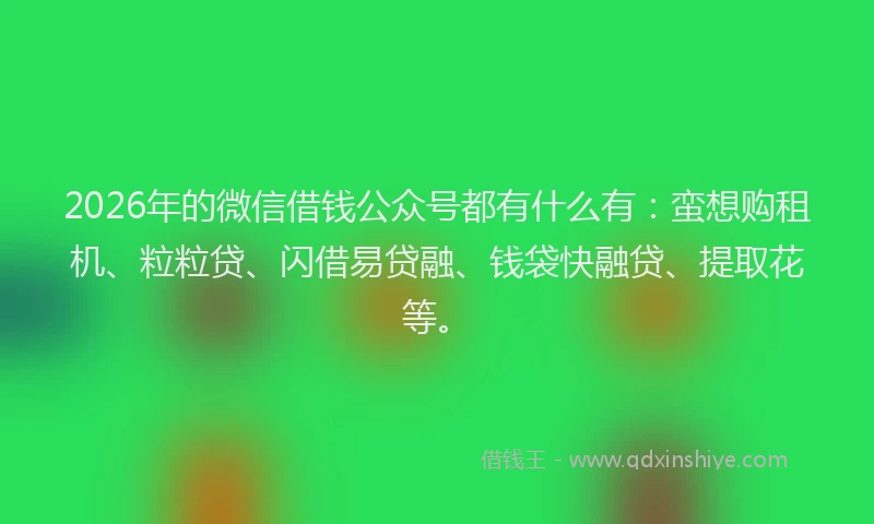2026年的微信借钱公众号都有什么有:蛮想购租机、粒粒贷、闪借易贷融、钱袋快融贷、提取花等。