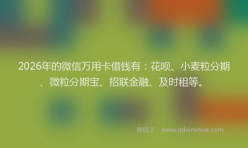 2026年的微信万用卡借钱有：花呗、小麦粒分期、微粒分期宝、招联金融、及时租等。