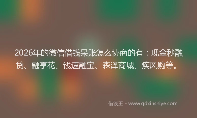2026年的微信借钱呆账怎么协商的有：现金秒融贷、融享花、钱速融宝、森泽商城、疾风购等。
