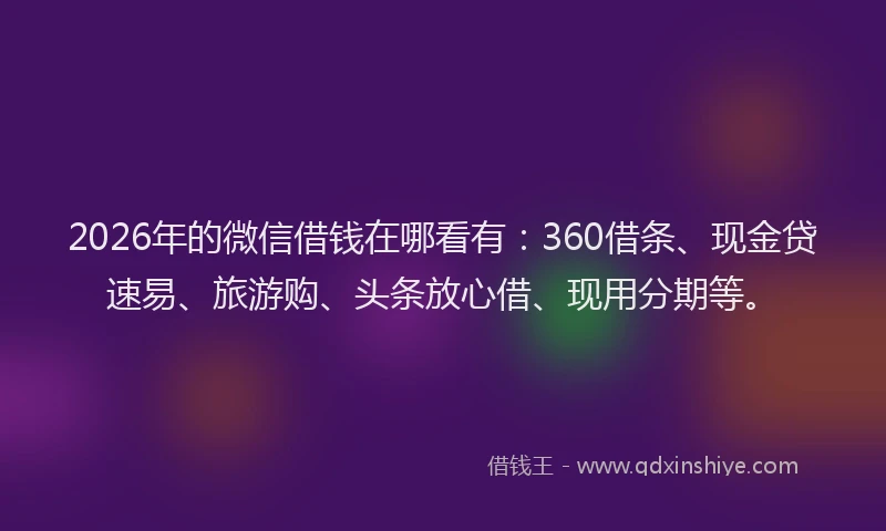2026年的微信借钱在哪看有：360借条、现金贷速易、旅游购、头条放心借、现用分期等。