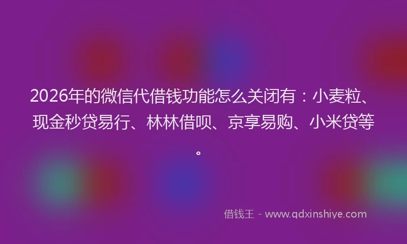 2026年的微信代借钱功能怎么关闭有：小麦粒、现金秒贷易行、林林借呗、京享易购、小米贷等。