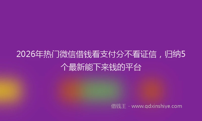 2026年热门微信借钱看支付分不看证信，归纳5个最新能下来钱的平台