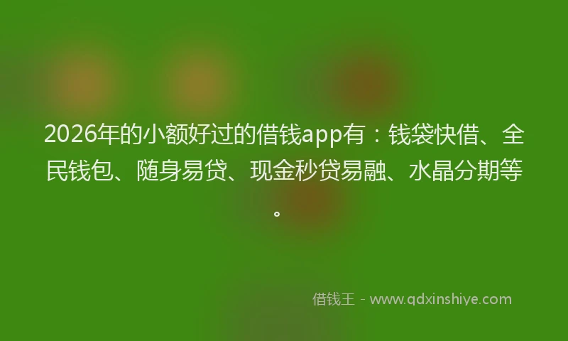 2026年的小额好过的借钱app有：钱袋快借、全民钱包、随身易贷、现金秒贷易融、水晶分期等。