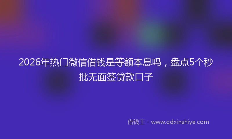 2026年热门微信借钱是等额本息吗，盘点5个秒批无面签贷款口子