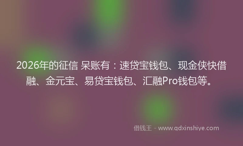 2026年的征信 呆账有：速贷宝钱包、现金侠快借融、金元宝、易贷宝钱包、汇融Pro钱包等。