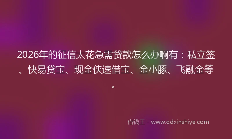 2026年的征信太花急需贷款怎么办啊有：私立签、快易贷宝、现金侠速借宝、金小豚、飞融金等。