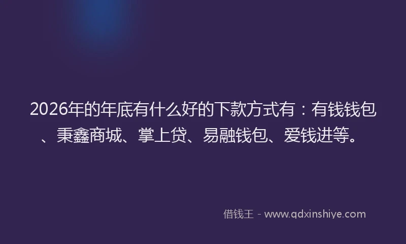 2026年的年底有什么好的下款方式有：有钱钱包、秉鑫商城、掌上贷、易融钱包、爱钱进等。