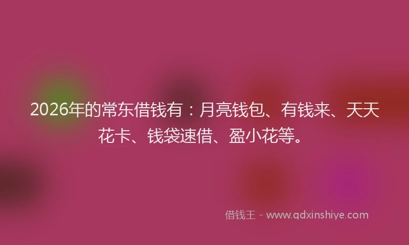 2026年的常东借钱有：月亮钱包、有钱来、天天花卡、钱袋速借、盈小花等。
