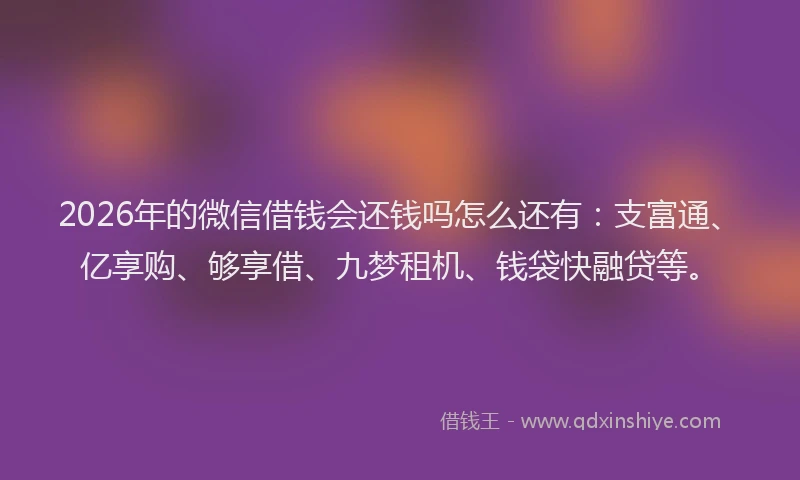 2026年的微信借钱会还钱吗怎么还有:支富通、亿享购、够享借、九梦租机、钱袋快融贷等。