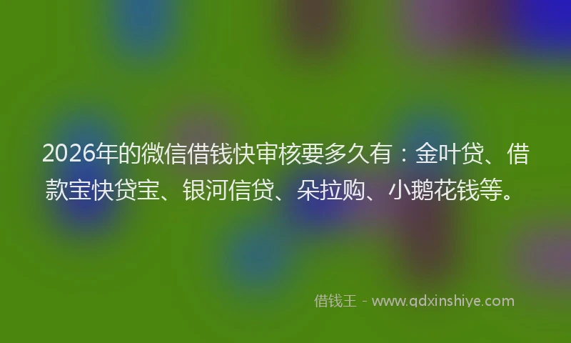 2026年的微信借钱快审核要多久有：金叶贷、借款宝快贷宝、银河信贷、朵拉购、小鹅花钱等。