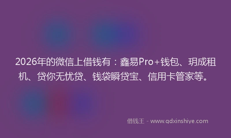 2026年的微信上借钱有：鑫易Pro+钱包、玥成租机、贷你无忧贷、钱袋瞬贷宝、信用卡管家等。