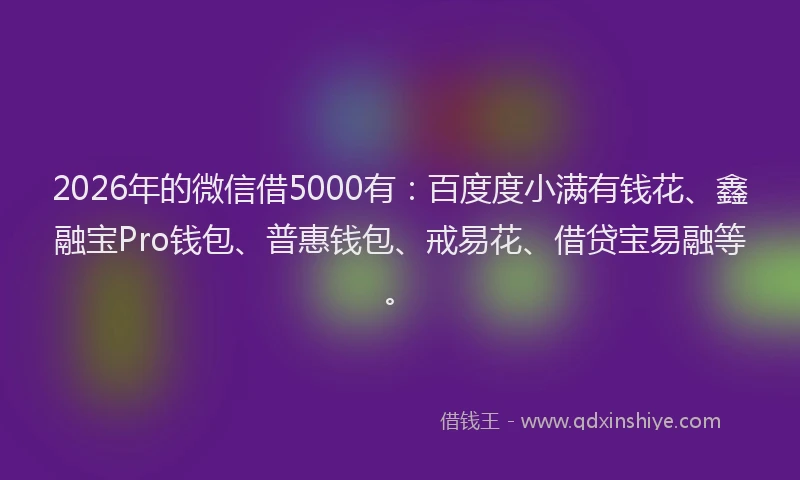 2026年的微信借5000有：百度度小满有钱花、鑫融宝Pro钱包、普惠钱包、戒易花、借贷宝易融等。