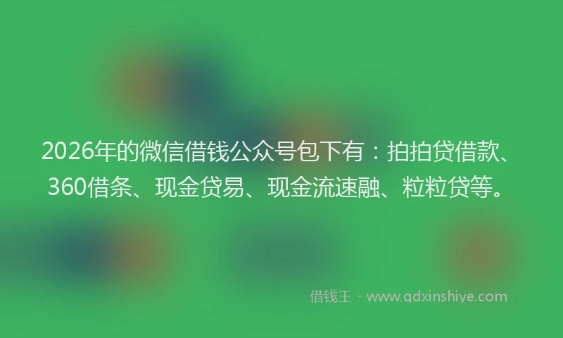 2026年的微信借钱公众号包下有:拍拍贷借款、360借条、现金贷易、现金流速融、粒粒贷等。