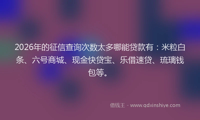 2026年的征信查询次数太多哪能贷款有：米粒白条、六号商城、现金快贷宝、乐借速贷、琉璃钱包等。