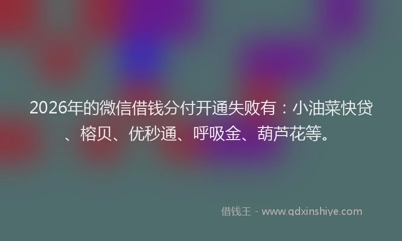 2026年的微信借钱分付开通失败有：小油菜快贷、榕贝、优秒通、呼吸金、葫芦花等。