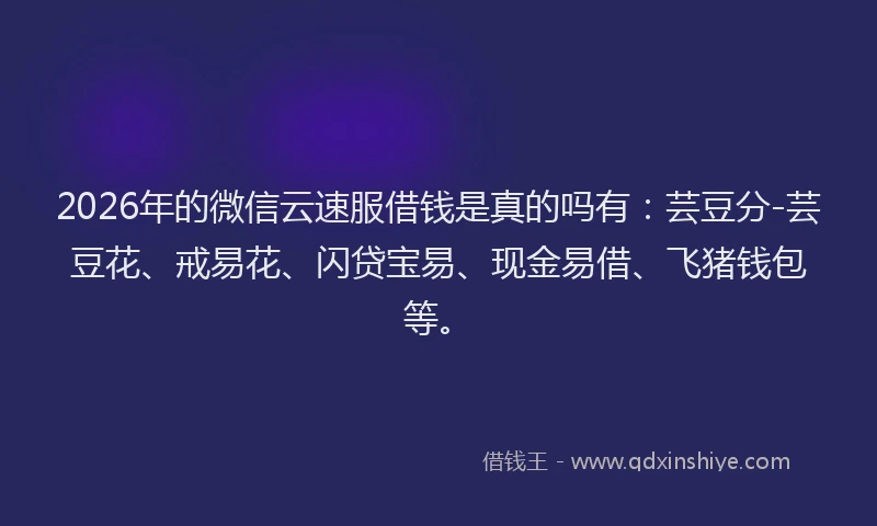 2026年的微信云速服借钱是真的吗有：芸豆分-芸豆花、戒易花、闪贷宝易、现金易借、飞猪钱包等。