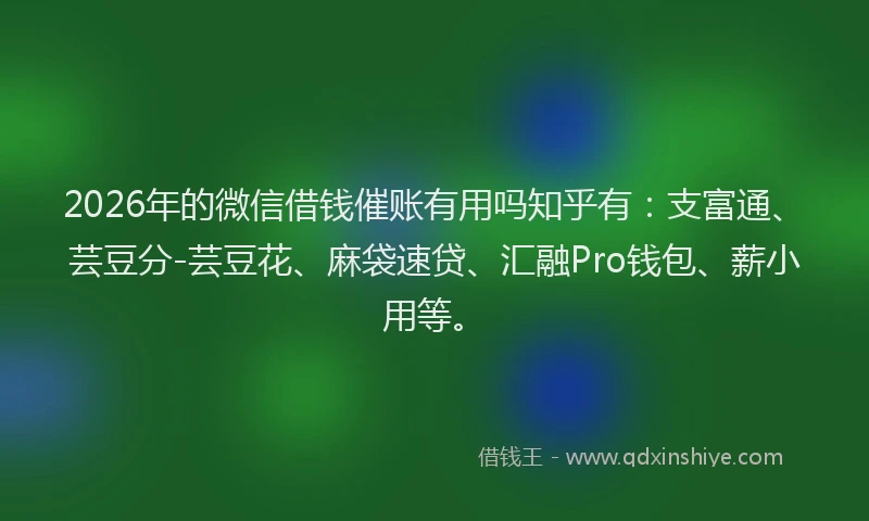 2026年的微信借钱催账有用吗知乎有:支富通、芸豆分-芸豆花、麻袋速贷、汇融Pro钱包、薪小用等。