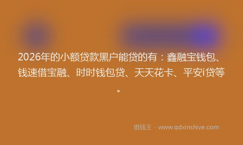 2026年的小额贷款黑户能贷的有：鑫融宝钱包、钱速借宝融、时时钱包贷、天天花卡、平安i贷等。