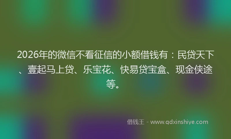2026年的微信不看征信的小额借钱有：民贷天下、壹起马上贷、乐宝花、快易贷宝盒、现金侠途等。