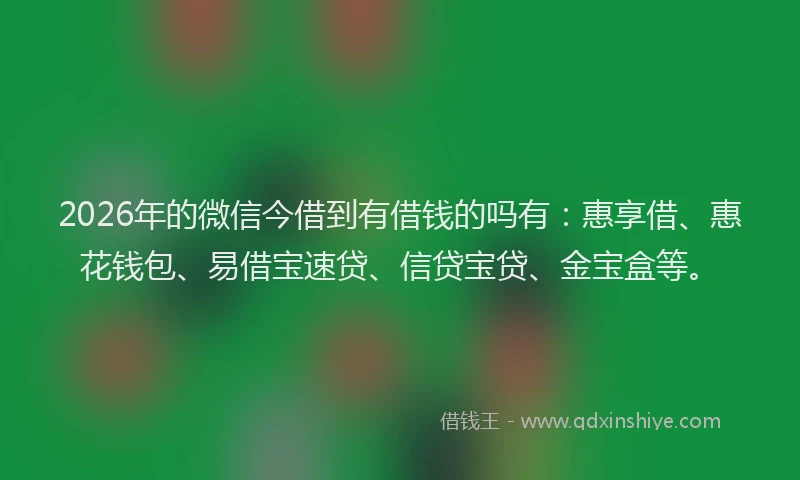 2026年的微信今借到有借钱的吗有：惠享借、惠花钱包、易借宝速贷、信贷宝贷、金宝盒等。