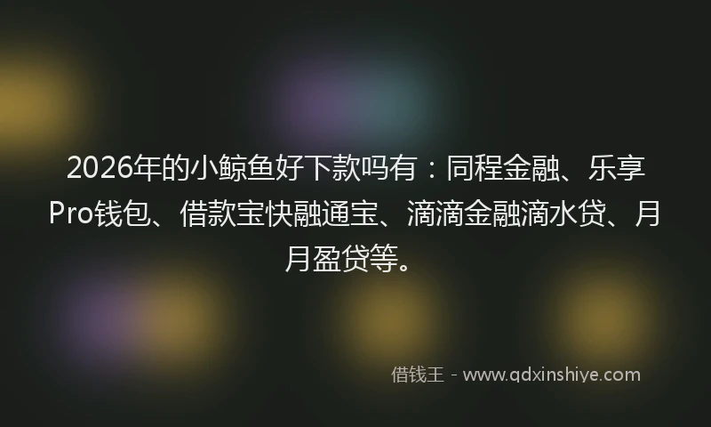2026年的小鲸鱼好下款吗有：同程金融、乐享Pro钱包、借款宝快融通宝、滴滴金融滴水贷、月月盈贷等。