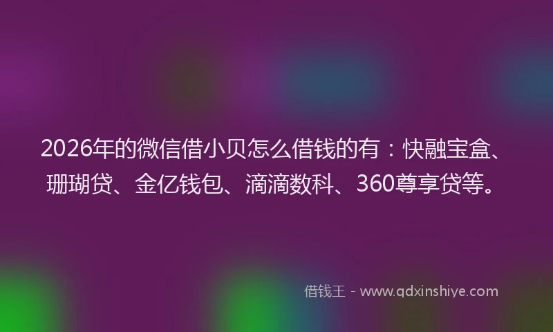 2026年的微信借小贝怎么借钱的有:快融宝盒、珊瑚贷、金亿钱包、滴滴数科、360尊享贷等。